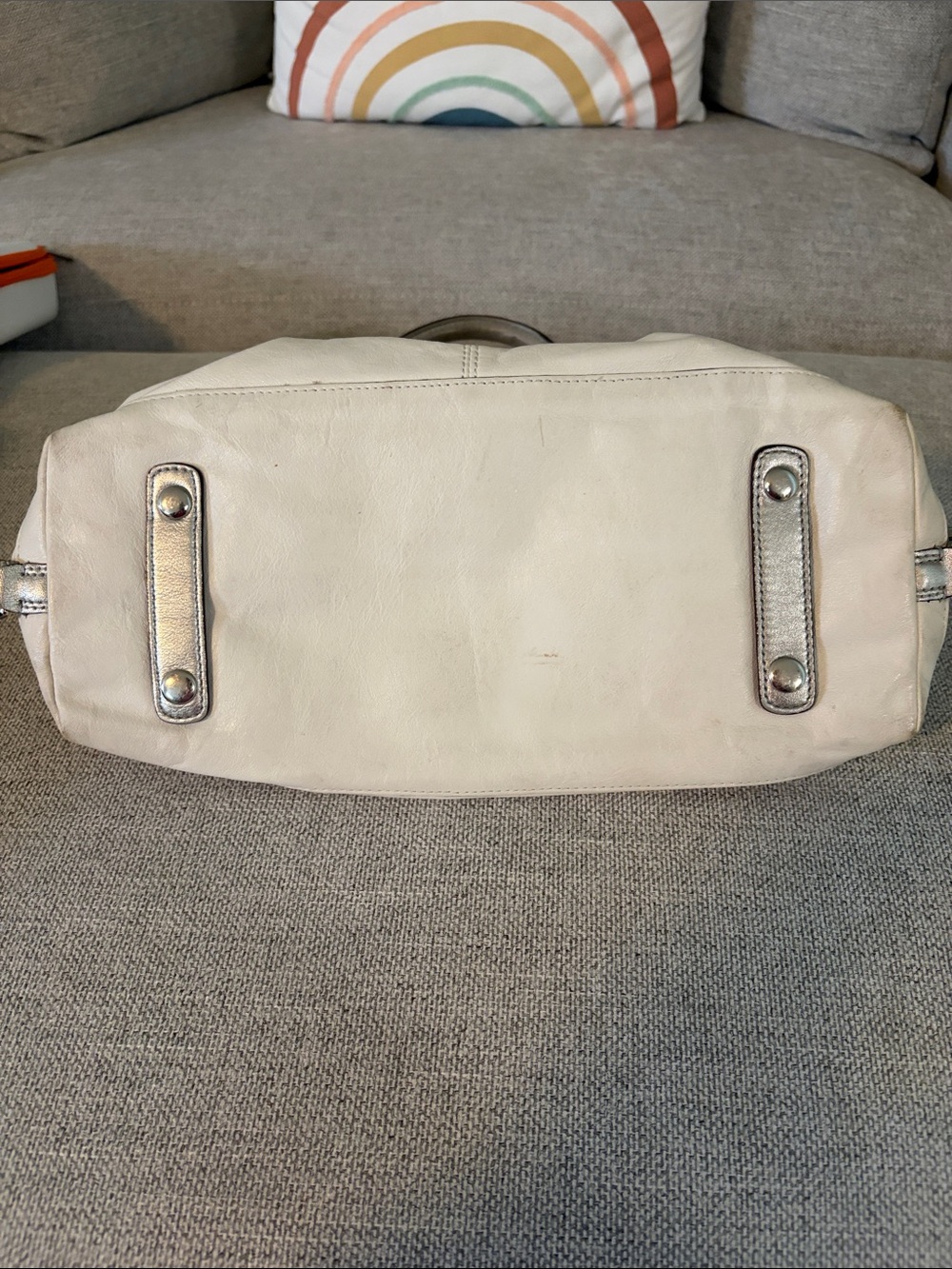 Coach Cream Satchel with Metallic Silver Accents - Picture 3 of 8